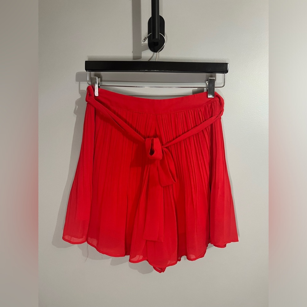 Red chiffon pleated skort